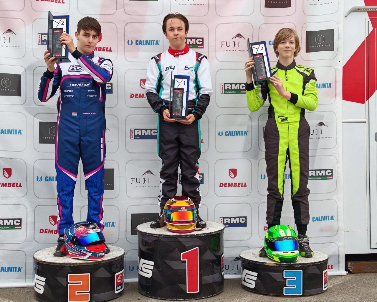 Podium at the CEE Rotax Max Challenge with three drivers.